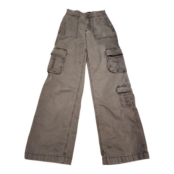 Hollister Cargo Pants Women Sz 00R (W24R) Ultra High Rise Baggy Gray Y2K Style - Picture 2 of 9